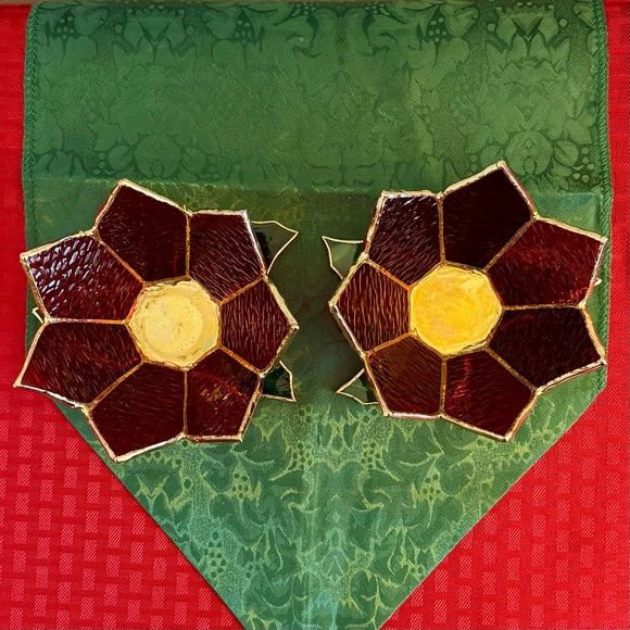 (2) Stained Glass Holiday Candle Holders - Picture 3 of 5